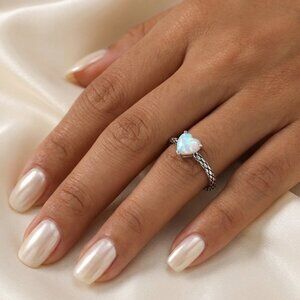 NEW Natural Opal Heart Ring Sz 8 S 925 Sterling Silver Snake Pattern Gemstone